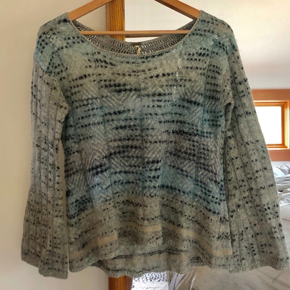 Free People Bell-sleeve Sweater w/ Macrame Detail
